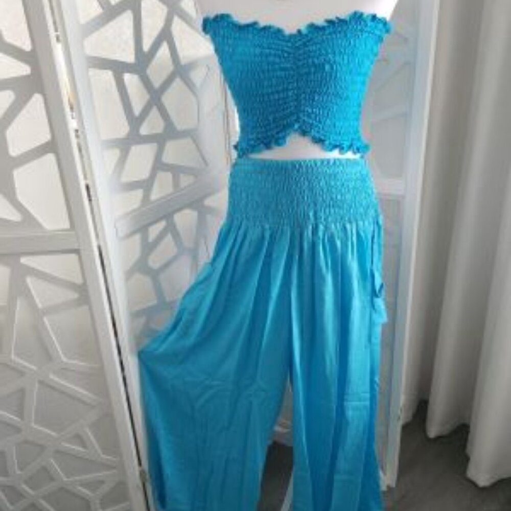 Blue Wide Leg Pants & Tube Top